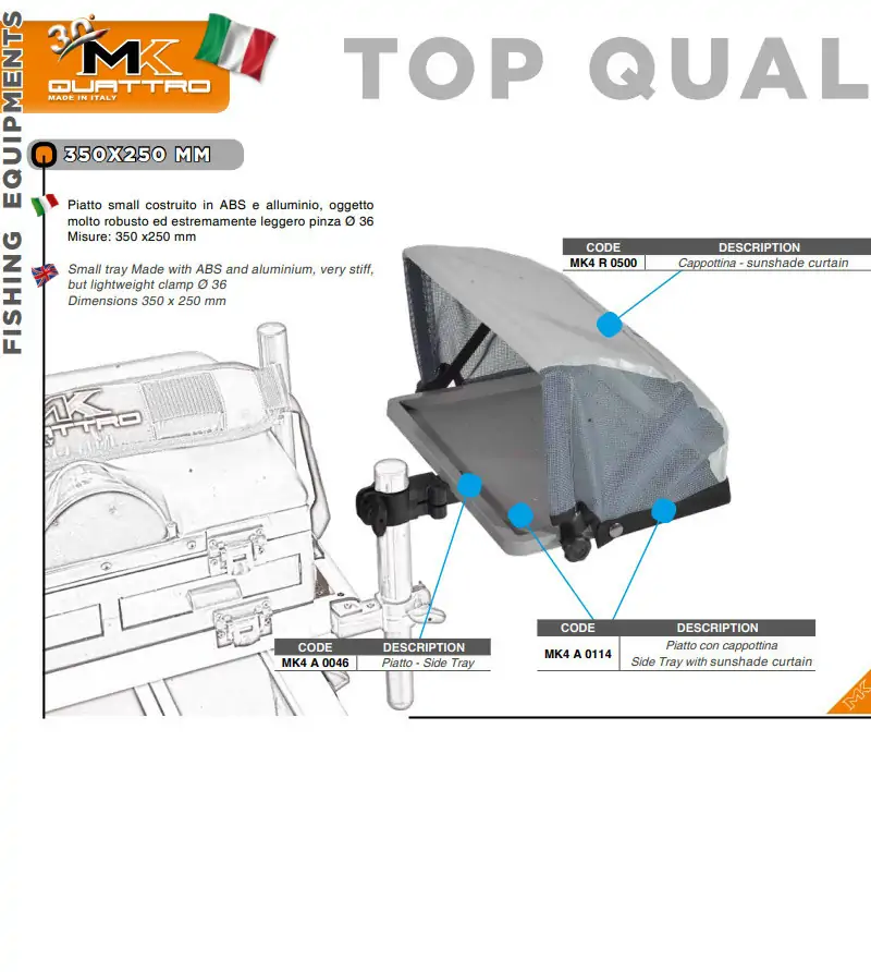 MK4 PIATTO 35x25 CON CAPOTTINA|Side Tray & Footboard
