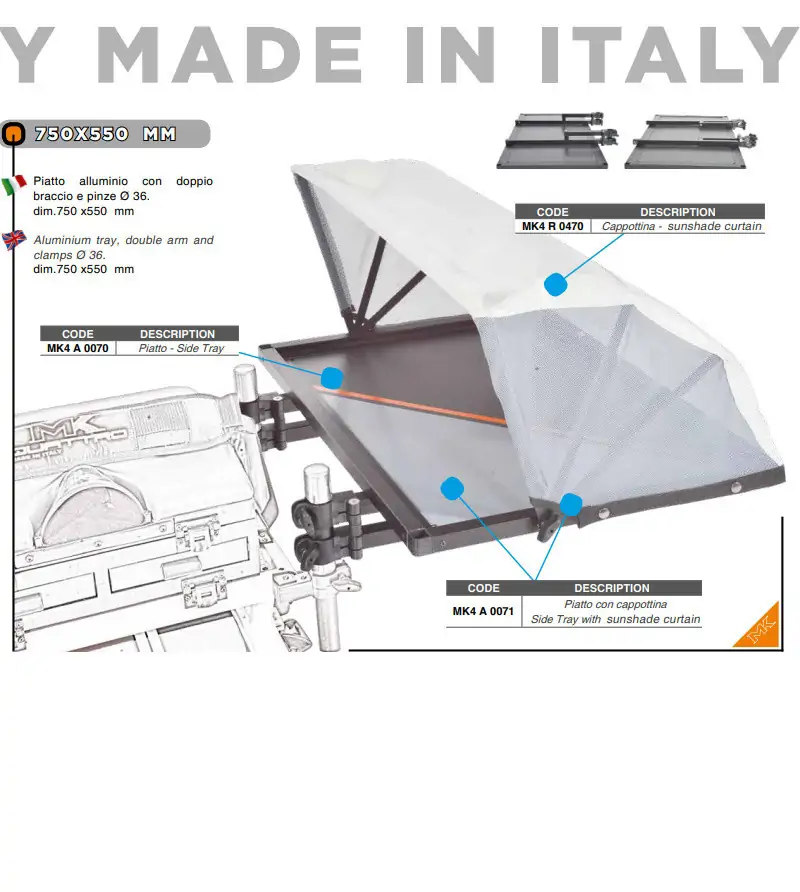 MK4 PIATTO 75x55 CON CAPOTTINA|Side Tray & Footboard