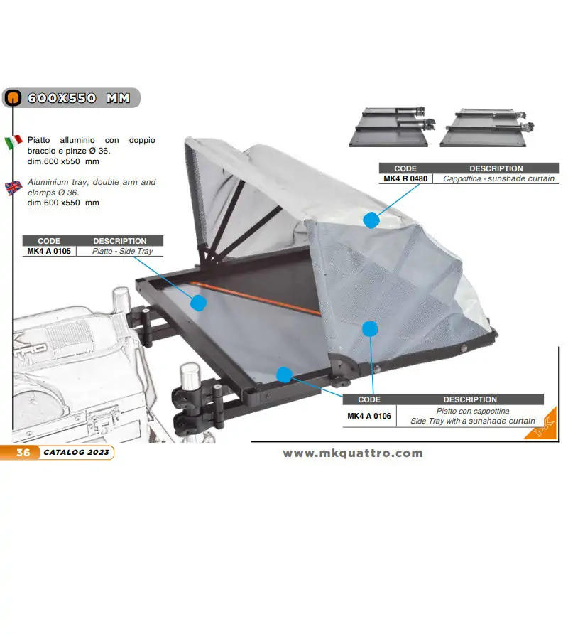 MK4 PIATTO 60x55 CON CAPOTTINA|Side Tray & Footboard